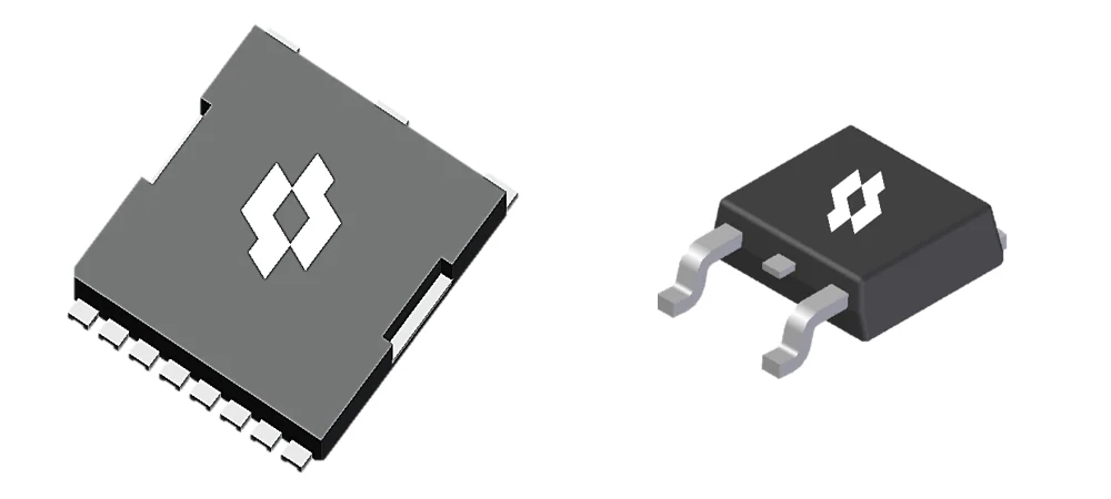 Renderings of a SiC MOSFET and a SiC Schottky diode package
