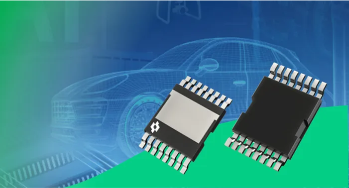 Key visual for SineSemi's 80–150V automotive SGT MOSFETs: two packaged devices over a vehicle wireframe